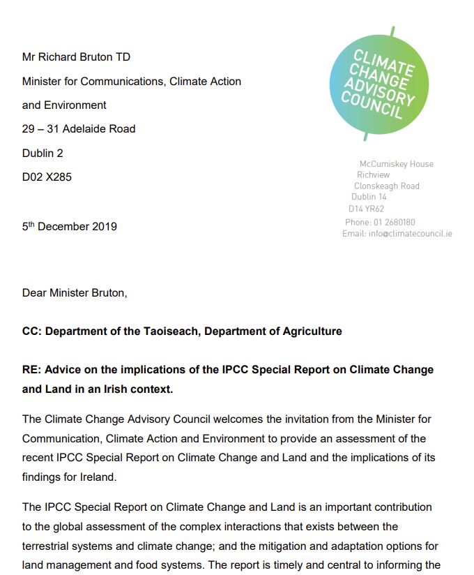 Advice on the implications of the IPCC Special Report on Climate Change and Land in an Irish context 5dec